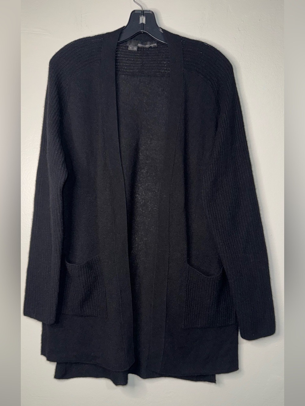 360 Cashmere Black Open-Front Cashmere Blend Cardigan